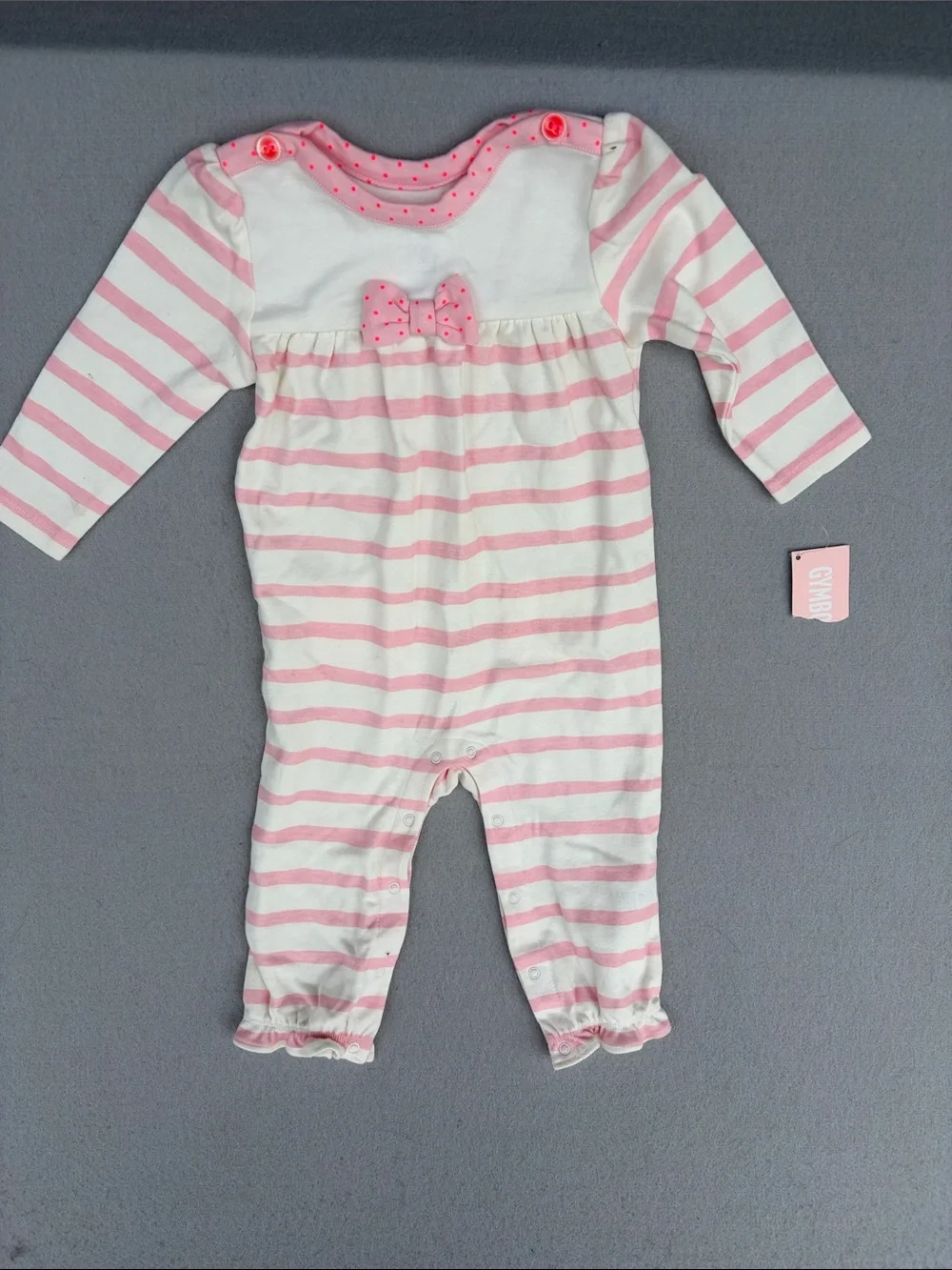 Gymboree Pink and White Striped Long-Sleeve Footie with Bow